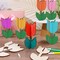96 Pcs Unfinished Wooden Tulips Cutouts with Color Pens Paintable 3D Spring Flower Wood Slices Ornaments Tulips Shaped Craft Table Signs